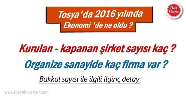 Tosya 2016 yılında Kapanan ve Açılan şirket sayısı kaç oldu