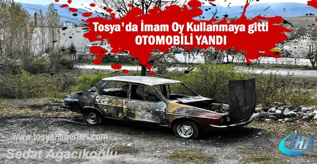 Tosya'da Oy Kullanmaya giden İmamın Otomobili Yandı