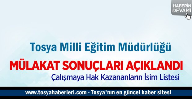 Tosya Milli Eğitim Müdürlüğü İŞ-KUR sonuçları açıklandı