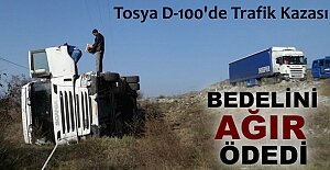 TOSYA'DA TIR SÜRÜCÜSÜ DİREKSİYON BAŞINDA UYUYAKALDI