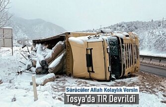 TOSYA'DA TIR DEVRİLDİ