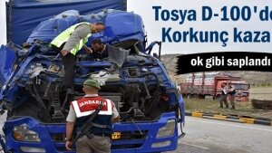 Tosya’da TIR kazasında sürücünün mucize kurtuluşu
